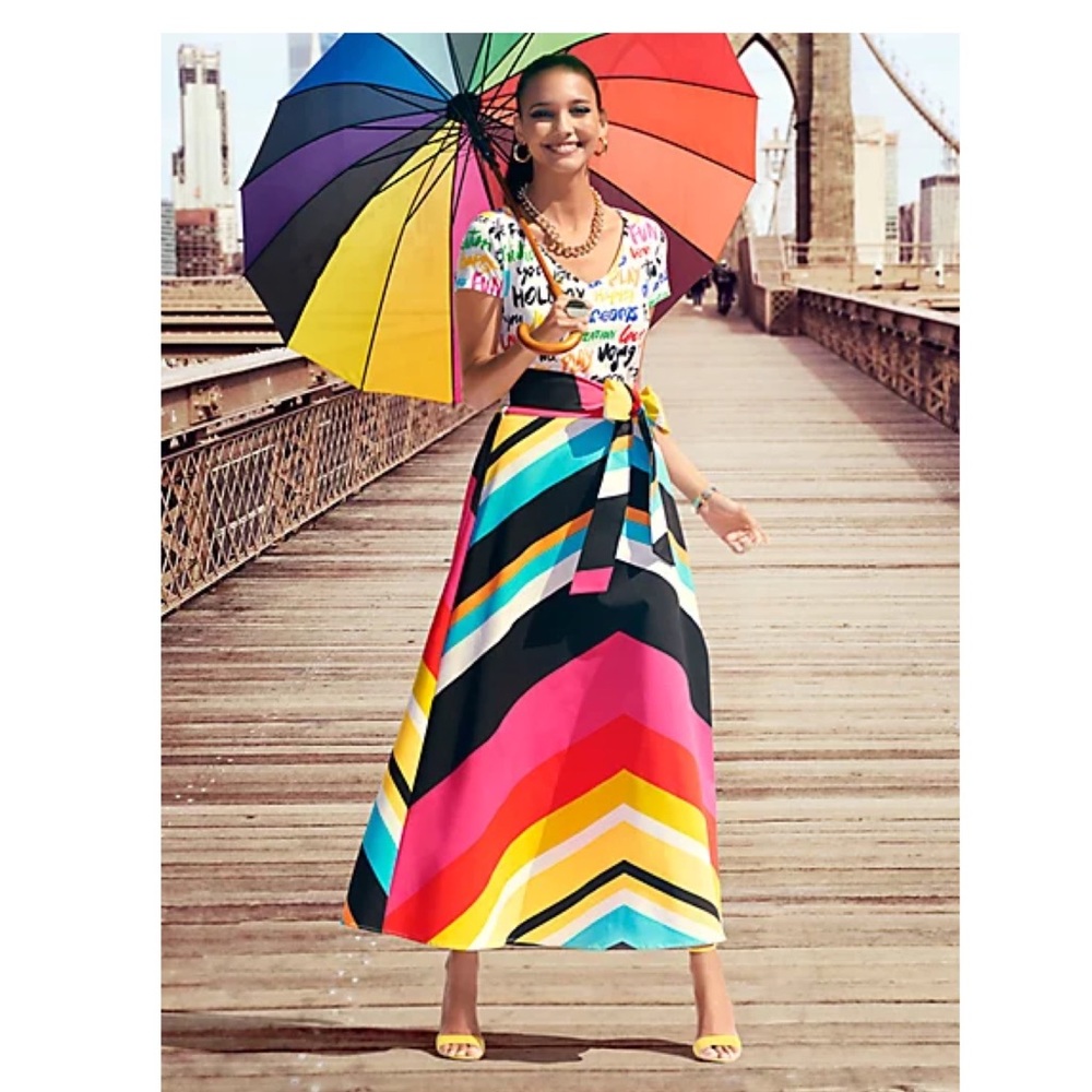 NWT Multi-Chevron Side-Tie Maxi Skirt